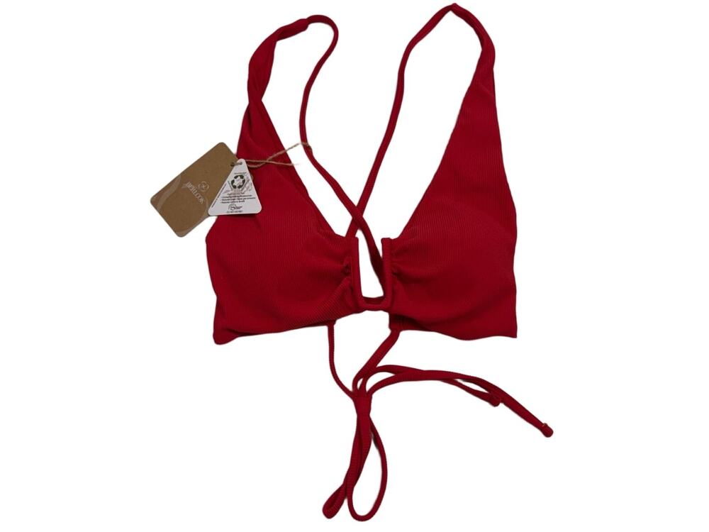 Berlook Bikini Top Women's L Red Ribbed Halter Tie Back Swim Top NWT